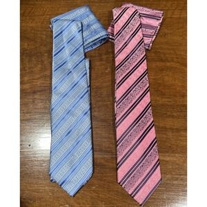 Lot Of 2 Ferrecci Tie And Hankie Blue And Pink